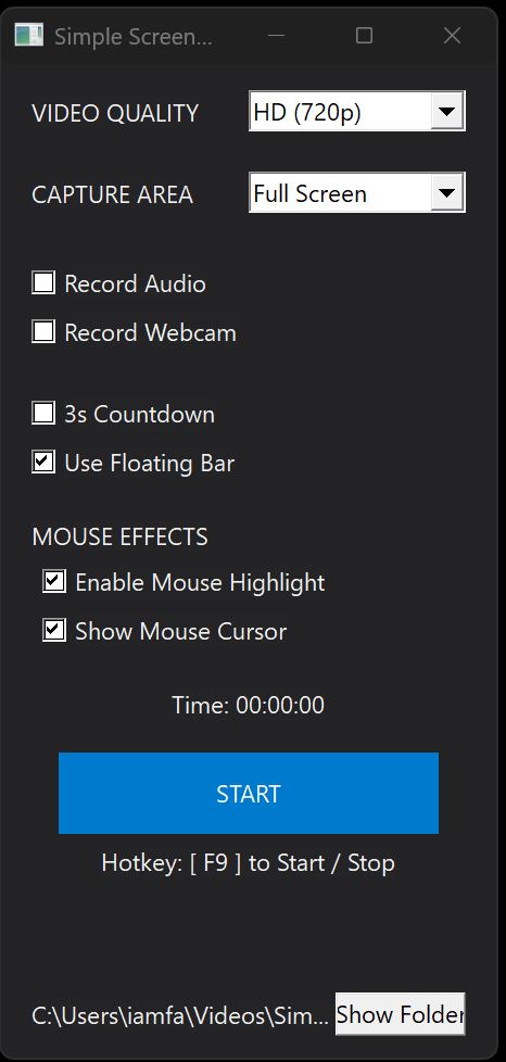 Simple Screen Recorder - Main Interface